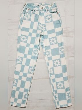 PACSUN Eco Flower Checkerboard Mom Jeans 22 XXS